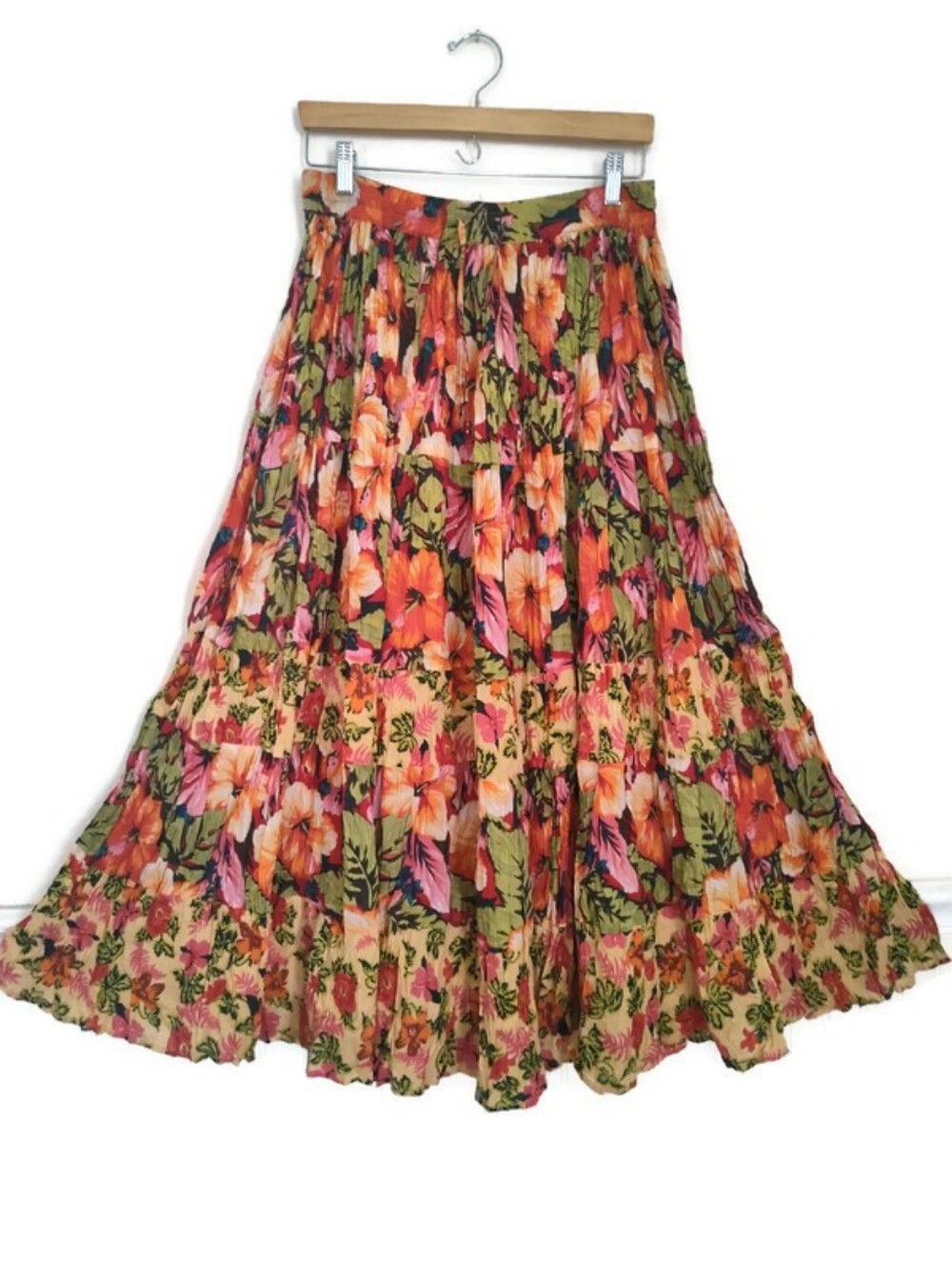 Beautiful! Floral Print Crinkled Cotton Skirt Size Medium 8-10